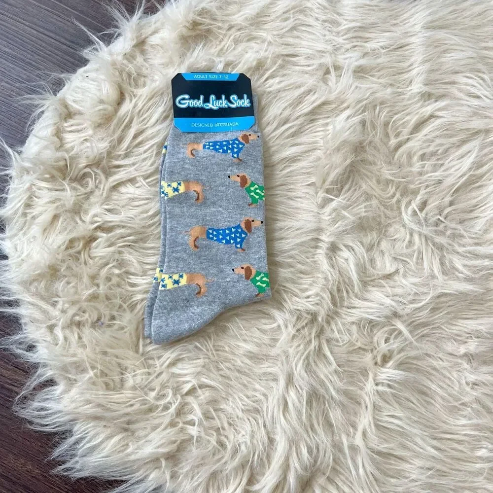 NWT Good Luck Dachshund Sausage Dog Socks Adult Unisex Size 7 - 12
